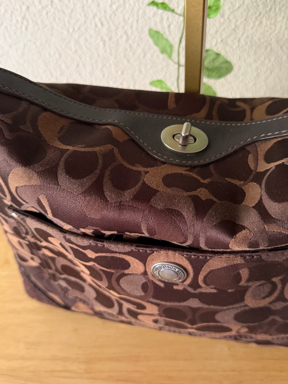 Coach Brown Signature Jacquard Hobo Turn-lock Suede Corners and Bottom Bag - Picture 8 of 15